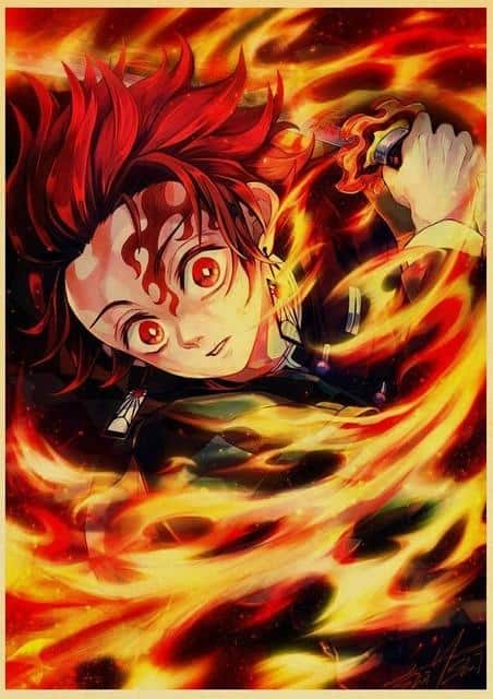 Tanjiro Fire Breathing Poster Kimetsu No Yaiba Merch
